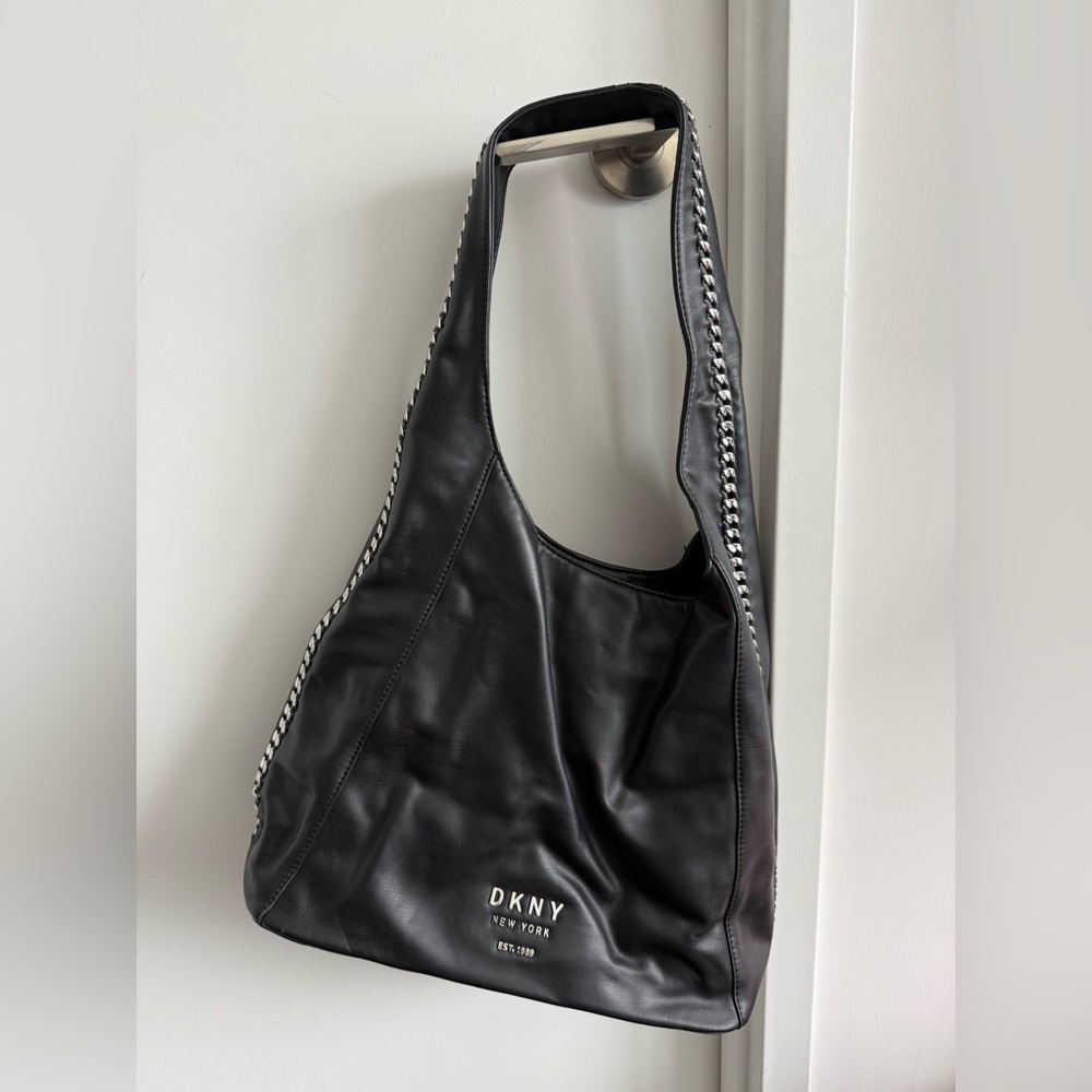 DKNY Black Hobo Bag with Chain Detail